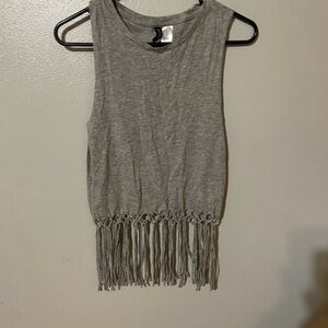 Gray Fringe Sleeveless Top